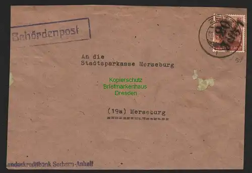 h5933 SBZ Handstempel Bezirk 20 Zeitz Briefvorderseite 9.7.48 Landeskreditbank