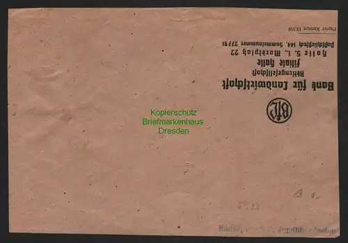 h5933 SBZ Handstempel Bezirk 20 Zeitz Briefvorderseite 9.7.48 Landeskreditbank