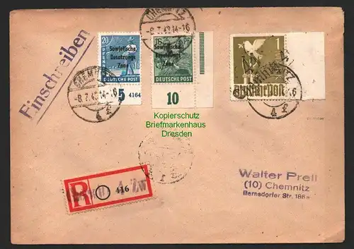 h6116 SBZ Handstempel Bezirk 41 Chemnitz 4 1.- Taube Brief Einschreiben