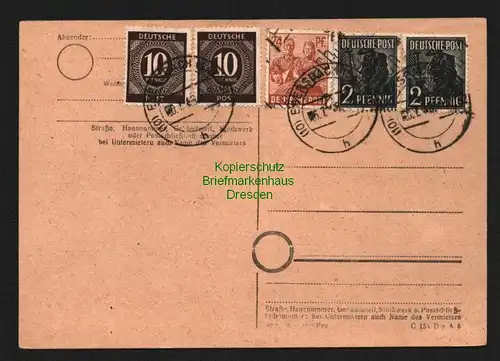 h6162 SBZ Handstempel Bezirk 14 Ebersbach 2x 2, 24 Pfg. blanko auf Postkarte