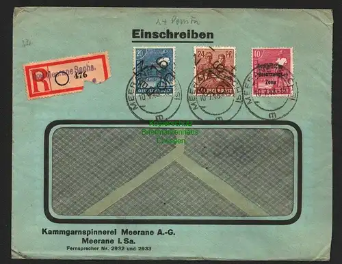 h5921 SBZ Handstempel Bezirk 16 Ponitz Brief Einschreiben 10.7.48 Meerane