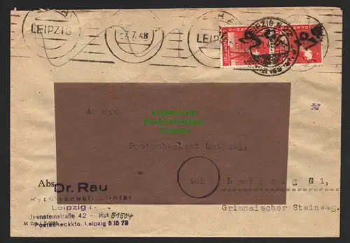 h6008 SBZ Handstempel Bezirk 27 Leipzig Postscheckbrief 10.7.48 an Postscheckamt
