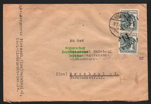 h5902 SBZ Handstempel Bezirk 14 Coswig Brief an Steueramt Radebeul