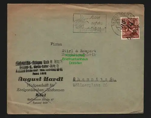 h6131 SBZ Handstempel Bezirk 14 Dresden 8 24 Pfg. Brief Bedarf nach Chemnitz