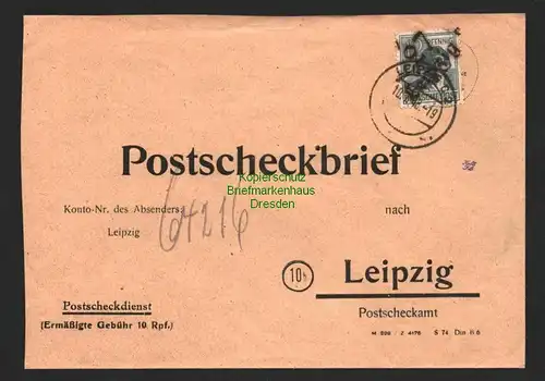 h6002 SBZ Handstempel Bezirk 27 Leipzig Postscheckbrief 10.7.48 PSchA Leipzig