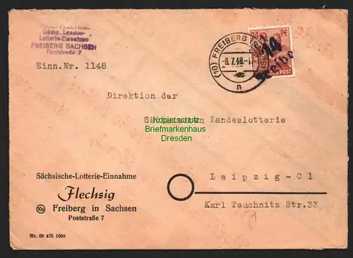 h5904 SBZ Handstempel Bezirk 14 Freiberg Brief 8.7.48 Notumschlag Zirkus Werbung