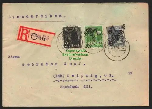 h6029 SBZ Handstempel Bezirk 27 Leipzig C2 Wiederitzsch R-Brief 915 3.7.48
