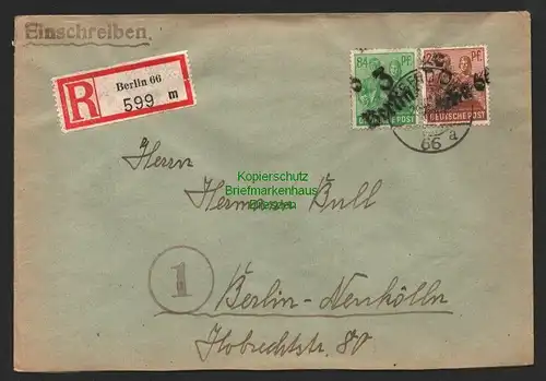 h6085 SBZ Handstempel Bezirk 3 Brief Einschreiben Berlin 66 84 Pfg. 181 , 24 174