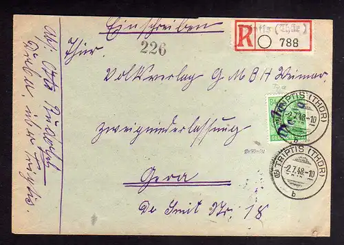 h620 Brief Handstempel Bezirk 16 Weida 2.7.48 Triptis Einschreiben 84 Pfg. gepr.