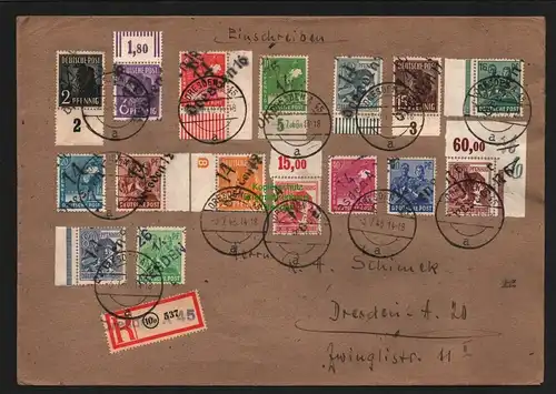 h6177 SBZ Handstempel Bezirk 14 Dresden 12 25 Pfg. 175 Druckerzeichen 8 negativ