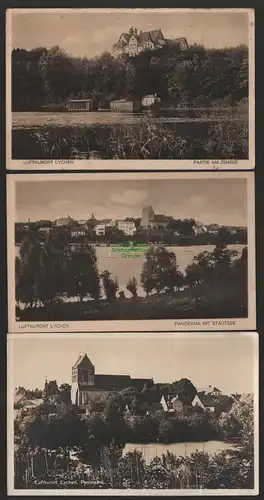 151652 3 AK Luftkurort Lychen Zensee Panorama mit Stadtsee um 1925