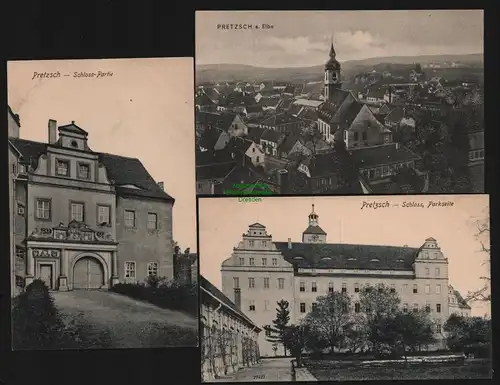 151664 3 AK Pretzsch ElbeKirche 1908 Schloss Parkseite