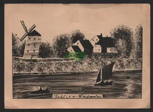 151515 AK Künstlerkarte Gohliser Windmühle handgemalt auf Postkarten Formular