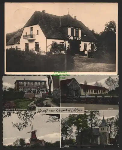 151545 2 AK Brokel Hannover 1953 Kaufhaus Stockstrom Windmühle Mole Kirche