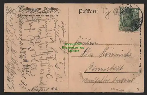 151561 AK Ferch am Schwielowsee 1913 Gasthaus zur Erholung  Dampfer