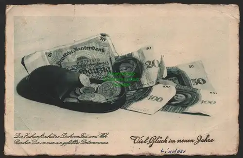 151418 AK Neujahr 1930 Geld Geldscheine Münzen Portemonnaie