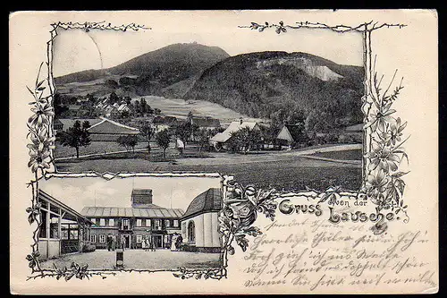 36671 AK Gruss von der Lausche mit Gasthaus Waltersdorf nach Zittau 1905