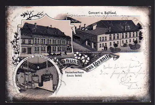 63054 AK Litho Lössnitz Gasthaus Deutsches Haus 1901