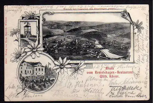 63444 AK Werdohl und Umgegend vom Remelshagen 1906 Gasthaus Aussichtsturm
