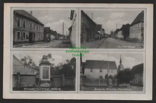 155298 AK Bernsdorf Gasthof um 1940 Dorfstraße Kriegerdenkmal Schule Kirche