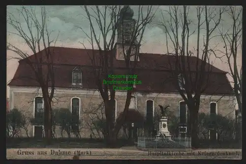 155272 AK Dahme Mark 1911 Hospitalkirche mit Kriegerdenkmal