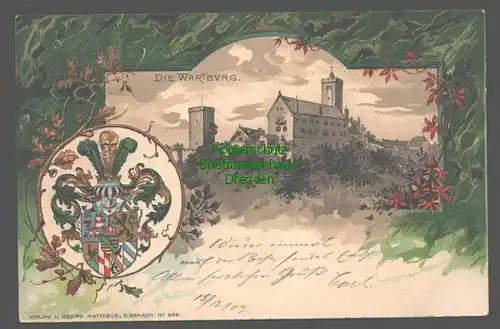 141902 AK Wappenprägekarte Die Wartburg Eisenach 1902