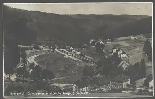 141796 AK Breitenhof i. Schwarzwassertal Sächs. Erzgebirge Blick auf den Bahnhof