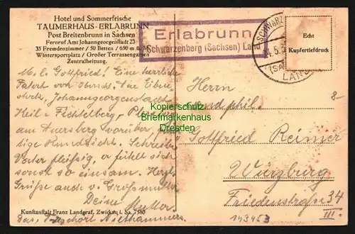 143453 AK Erlabrunn Träumerhaus Landpoststempel um 1935