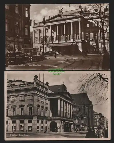 150299 2 AK Breslau 1929 Stadttheater Reklame Berliner Morgenpost Oper Hotel Mon