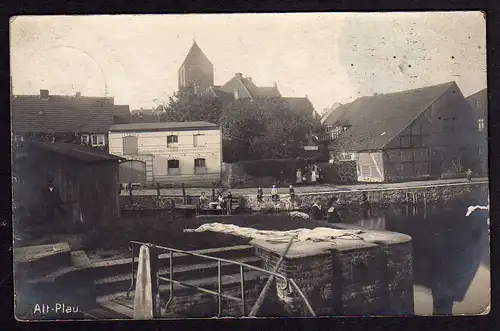 84756 AK Alt Plau 1910 Fotokarte See Fachwerkhaus Kirche