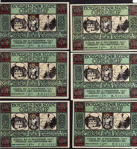 85136 Notgeld Ohrdruf 6 Scheine 1. September 1921 Bonifatius Gründung der Stadt
