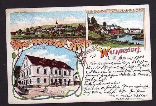 95405 AK Pogorzala Wies Wernersdorf 1903 Gasthof zum Zollkretscham Litho