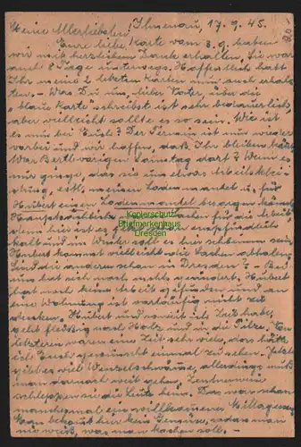 B11546 Postkarte Ilmenau Gebühr bezahlt 1945 Taxe percue nach Pirna