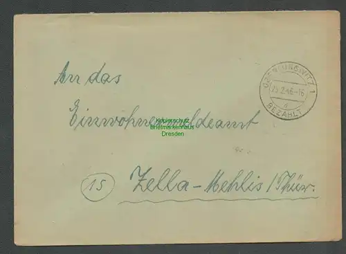 B6280 Brief SBZ Gebühr bezahlt 1946 Oberlungwitz nach Zella-Mehlis