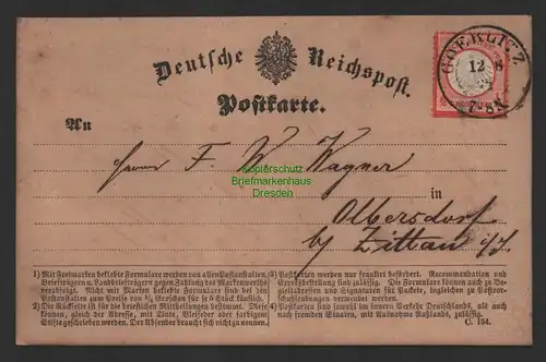 B14362 DR 3 Postkarte kleines Brustschild Görlitz 1872 nach Olbersdorf b. Zittau