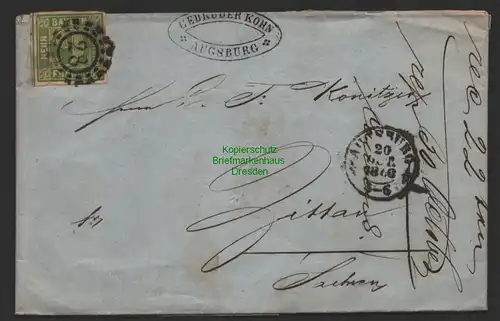B14342 Bayern 5 Faltbrief Augsburg 1866 mit Inhalt nach Zittau