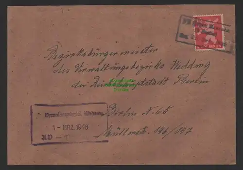 B14324 SBZ Brief Hohen Neuendorf b. Berlin 1946 Notstempel i d. Reichshauptstadt