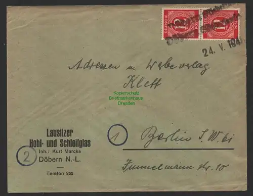 B14335 Deutschland Alliierte Besetzung Brief Notstempel Döbern Niederlausitz 194