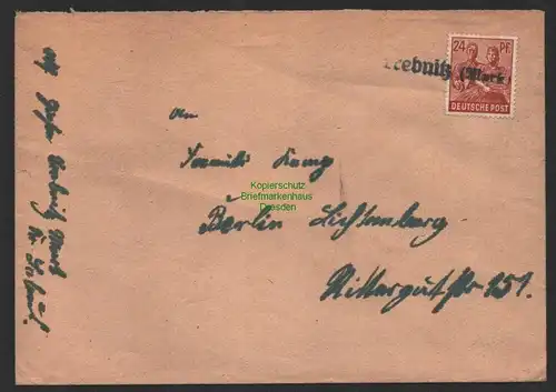 B14337 Deutschland Alliierte Besetzung Brief Notstempel Tebnitz (Mark)