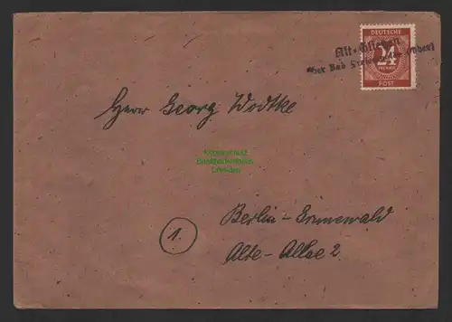 B14340 Alliierte Besetzung Brief Notstempel Alt Glietzen über Bad Freienwalde (O