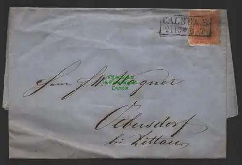B14350 Preussen 12 Faltbrief Calbe a. S.  1861 nach Olbersdorf bei Zittau