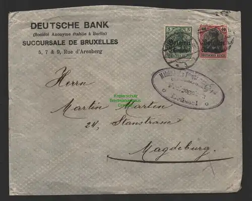 B14369 Brief Deutsche Post Belgien 1916 Deutsche Bank Zensur Freigegeben