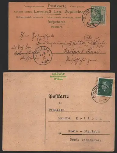B14386 2x Postkarte Colonnowska 1902 1929 Kreis Groß Strehlitz