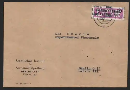 B14313 DDR ZKD Brief 1957 14 1608 Weißensee Staatliches Institut für Arzneimitte