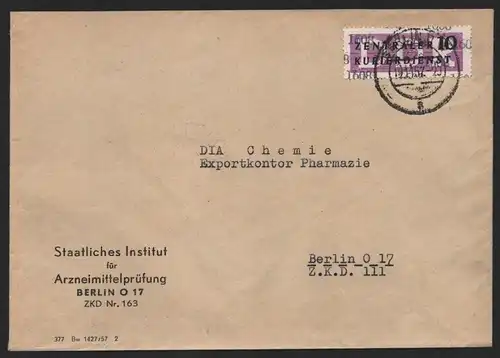 B14311 DDR ZKD Brief 1957 10 1608 Weißensee Staatliches Institut für Arzneimitte