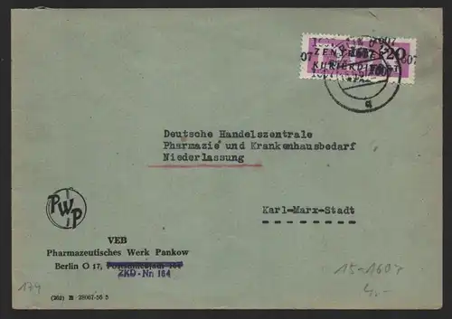 B14310 DDR ZKD Brief 1957 15 1607 Pankow VEB Pharmazeutisches Werk ZKD 164 an DH