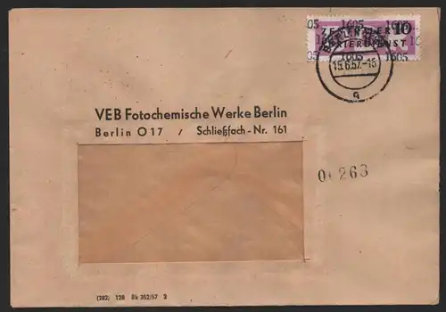 B14301 DDR ZKD Brief 1957 15 1605 Köpenick VEB Fotochemische Werke Berlin ZKD 16