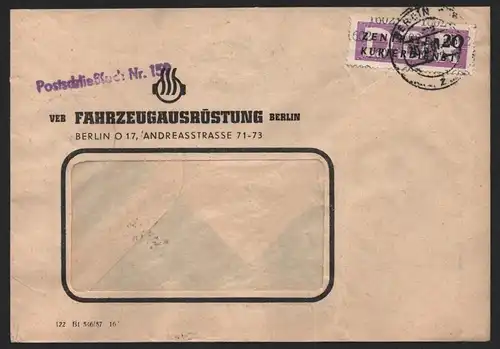 B14287 DDR ZKD Brief 1957 15 1602 Friedrichshain VEB Fahrzeugausrüstung Berlin