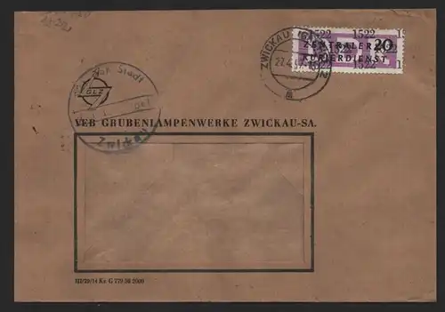 B14259 DDR ZKD Brief 1957 11 1522 Zwickau VEB Grubenlampenwerke  an nach Berlin