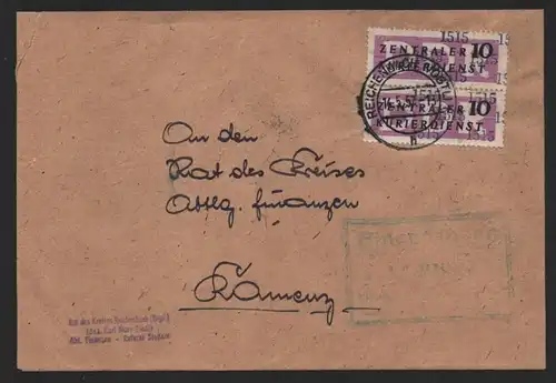 B14242 DDR ZKD Brief 1957 10 1515 Reichenbach Rat des Kreises Abt. Finanzen  an